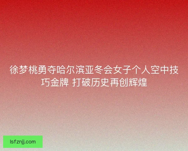 徐梦桃勇夺哈尔滨亚冬会女子个人空中技巧金牌 打破历史再创辉煌